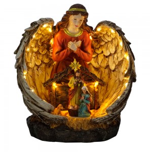 Esin Figurine Keresimesi Resini ibi labẹ Angel Wings 'koseemani Home Oso