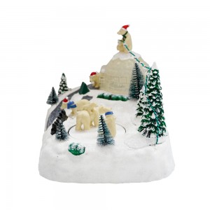 Wholesale Animated plastic LED Christmas village houses with Polar bear christmas decors with movement and music