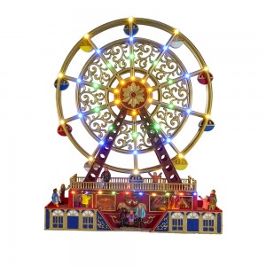 New arrival 2024 Christmas decoration Plastic large Ferris Wheel Music box with LED light and Music Movement