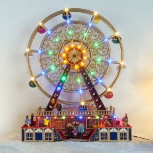 Nouvo arive 2024 Nwèl decoration Plastik gwo Ferris Wheel Mizik bwat ak limyè ki ap dirije ak Mouvman Mizik