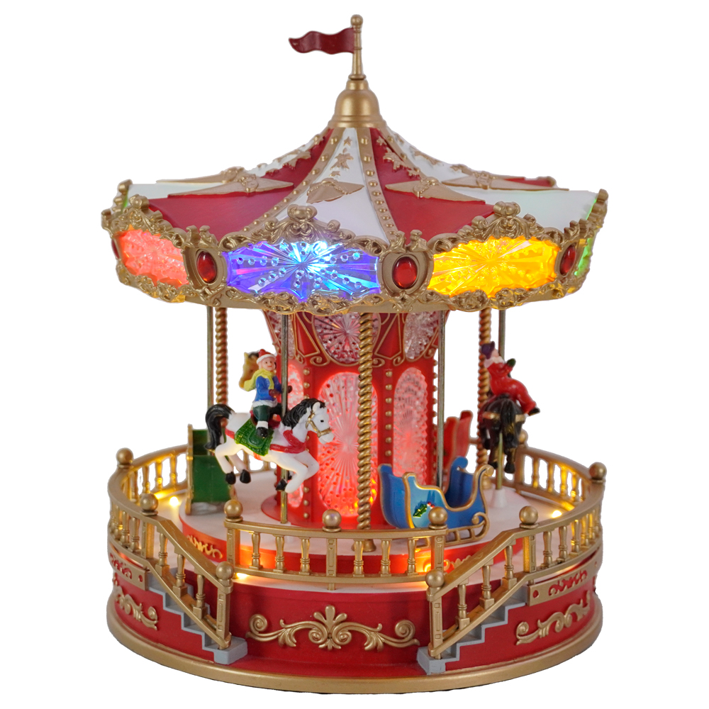 2024 hiasan Natal Carousel decor Plastik puteran kotak musik Carousel pikeun kado Natal kalawan gerakan lampu LED warni