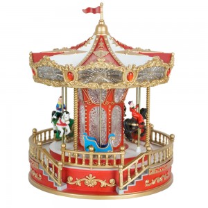 Gipangunahan nga Nag-ilaw nga Nagtuyok nga Carousel sa Pasko nga adunay Santa Sleigh Music Box DECORATION SA PASKO 2024 musika CHRISTMAS VILLAGE