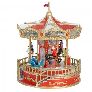 2024 Christmas decoration Carousel decor Plastic rotating Carousel music box for Christmas gift with colorful LED light movement