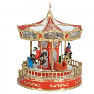 Led Illuminated Rotating Christmas Carousel with Santa Sleigh Music Box DEKORASI NATAL 2024 musik KAMPUNG NATAL