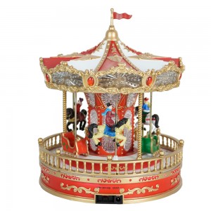 2024 Kerstdecoratie Carrousel decor Kunststof draaibare Carrousel muziekdoos voor kerstcadeau met kleurrijke LED lichtbeweging