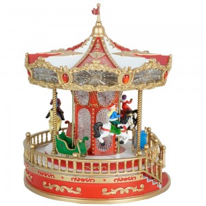 Led Illuminated Rotating Christmas Carousel with Santa Sleigh Music Box DEKORASI NATAL 2024 musik KAMPUNG NATAL