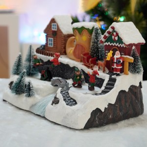 Wholesale LED christmas village houses christmas resin 2024 Christmas decoration with music movement and seesaw