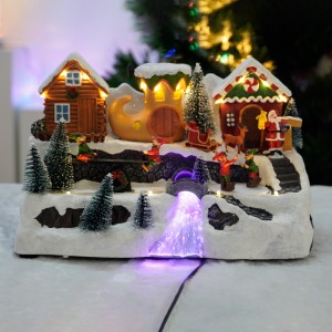 Wholesale LED christmas village houses christmas resin 2024 Christmas decoration with music movement and seesaw