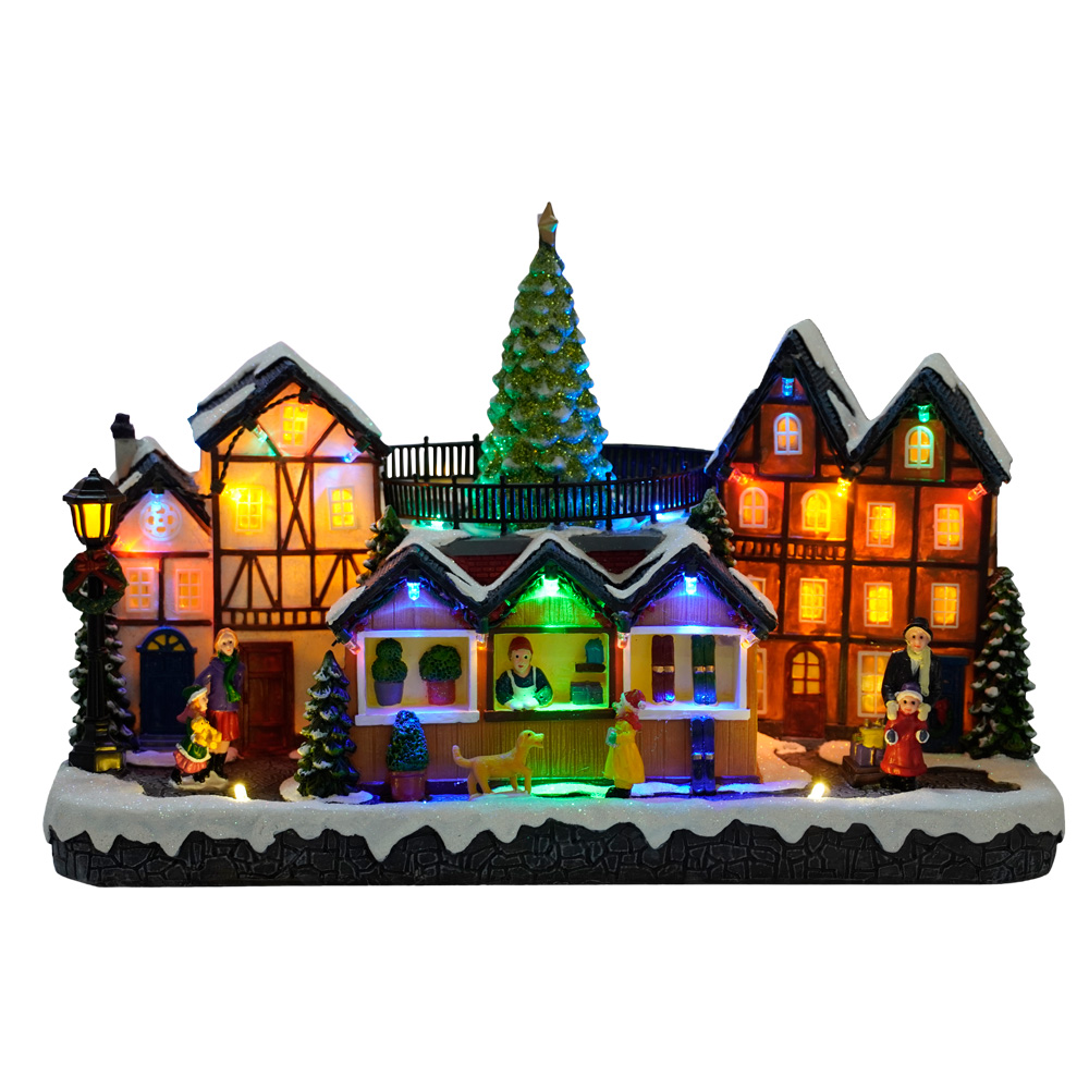 Hot selling CHRISTMAS DECORATION 2024 LED Christmas Village with Turning Function & Music christmas resin christmas gifts