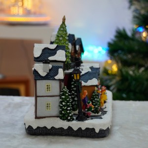 Hot selling CHRISTMAS DECORATION 2024 LED Christmas Village with Turning Function & Music christmas resin christmas gifts