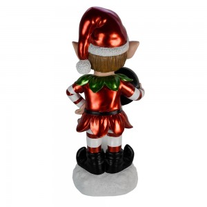 UMHLOKO KAKhisimuzi 2024 usayizi omkhulu we-resin decor elf christmas imihlobiso enokukhanya kwe-LED santa ima lapha