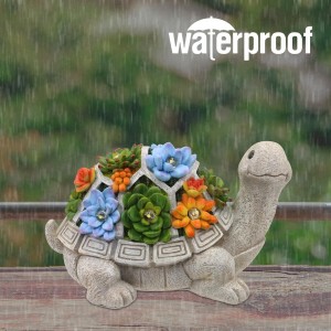 Outdoor Solar Light Garden Statue Turtle Statue with Succulents 7 LED Lights Lawn Decorative Garden Lights