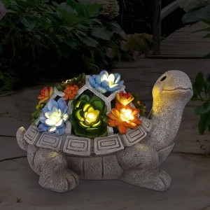 Outdoor Solar Light Garden Statue Turtle Statue with Succulents 7 LED Lights Lawn Decorative Garden Lights