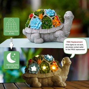 Outdoor Solar Light Garden Statue Turtle Statue with Succulents 7 LED Lights Lawn Decorative Garden Lights