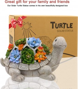 Outdoor Solar Light Garden Statue Turtle Statue with Succulents 7 LED Lights Lawn Decorative Garden Lights