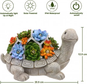 Outdoor Solar Light Garden Statue Turtle Statue with Succulents 7 LED Lights Lawn Decorative Garden Lights