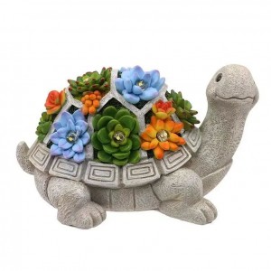 Outdoor Solar Light Garden Statue Turtle Statue with Succulents 7 LED Lights Lawn Decorative Garden Lights