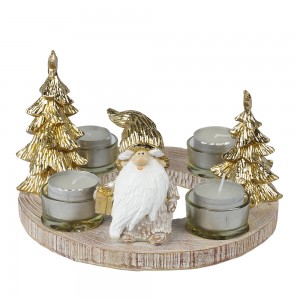 ʻO Resin craft Resin Gnome Statue me ka lāʻau Kalikimaka Gold Tea Light Candle Holders No ka hale a me ka hoʻonani Kalikimaka.