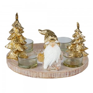 Resin craft Resin Gnome Statue with Christmas Tree Gold Tea Light Candle Holders For Home and Christmas Decoration