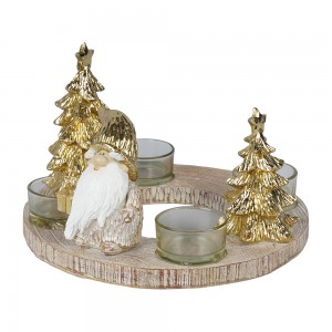 Resin craft Resin Gnome Statue with Christmas Tree Gold Tea Light Candle Holders For Home and Christmas Decoration