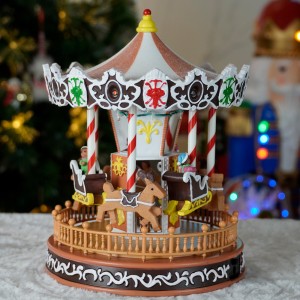 2024 new arrival Christmas decoration wholesale carousel music box christmas gifts with colorful LED light music movement