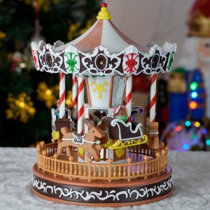 2024 new arrival Christmas decoration wholesale carousel music box christmas gifts with colorful LED light music movement