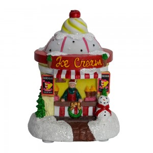 Chokongoletsera cha Nyumba ya Mini Christmas Village Noel Led yowunikira Ski Xmas Scene & Ice Cream Shop