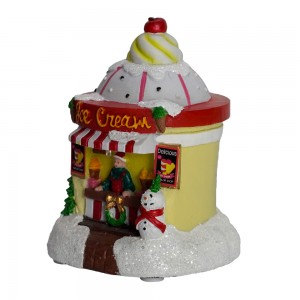 Jumlo Mini Christmas Village Qurxinta guriga Noel Led oo iftiimaya Ski Xmas Scene& Dukaanka Labeenta Barafka