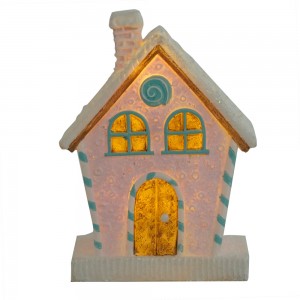 Venta al por mayor de resina personalizada casa de pan de jengibre Mini casas de pueblo de Navidad con luces led regalo de Navidad artesanía decoración del hogar