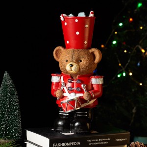 Wholesale LED Christmas brown bear drummer resin crafts Table ornaments holiday gifts home decorations ornaments