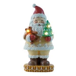 Resin Gingerbread Santa Claus Doll With LED Light Festival Party Supplies Ornaments Toys Gifts Christmas Desk Decoration