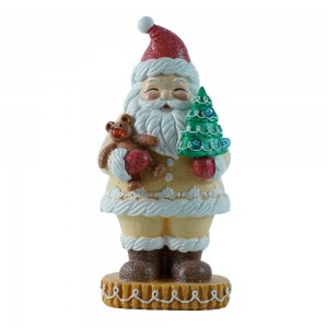 Bambola di Babbo Natale in resina di pan di zenzeru cù luce LED, forniture per feste, ornamenti, ghjoculi, rigali, decorazioni di scrivania di Natale