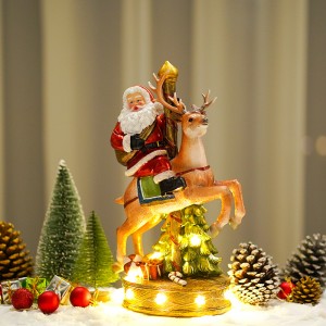 Wholesale Santa Claus with deer statue light-up music box Christmas decoration Christmas gifts resin ornaments decorations