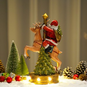 Wholesale Santa Claus with deer statue light-up music box Christmas decoration Christmas gifts resin ornaments decorations