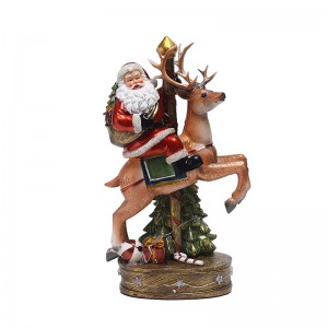 Wholesale Santa Claus with deer statue light-up music box Christmas decoration Christmas gifts resin ornaments decorations