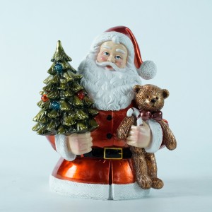 Venta al por mayor de adornos musicales de resina LED de Papá Noel con oso, artesanías de resina, adornos de escritorio, decoración navideña 2024