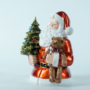 Wholesale Musical LED Resin Santa Claus ornament with Bear resin crafts desktop ornaments CHRISTMAS DECORATION 2024