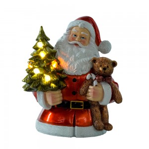 Wholesale Musical LED Resin Santa Claus ornament with Bear resin crafts desktop ornaments CHRISTMAS DECORATION 2024