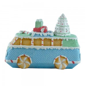 Sgeadachadh deasg Nollaige Resin Candy Bus Gingerbread Le Pàrtaidh Fèis Solas LED a ’toirt seachad tiodhlacan sgeadachaidh