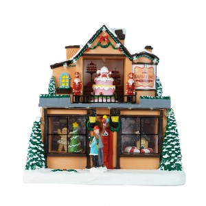 Wholesale LED light-up musical Candy shop Christmas village houses with Animated for Christmas decor and gift