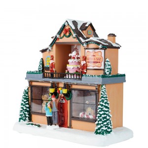 Wholesale LED light-up musical Candy shop Christmas village houses with Animated for Christmas decor and gift