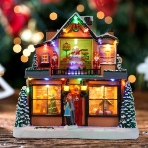 Wholesale LED light-up musical Candy shop Christmas village houses with Animated for Christmas decor and gift