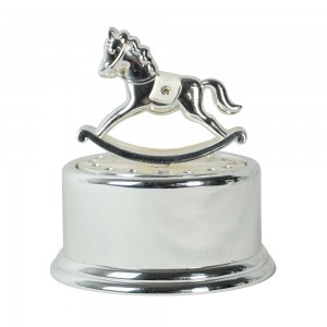 Tabletop Crystal Studded Music Box Carousel with Horses Figurine, Home Decorative Showpiece Ornament (Silver Plated)