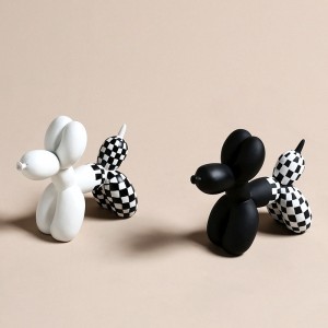 N'ogbe Art Black White Plaid Balloon Dog Home Decor Resin Animal Statue Custom Dogs Figurines Decoration Decoration