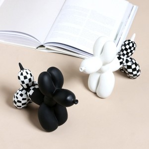 Ambongadiny Art Black White Plaid Balloon Dog Home Decor Resin Animal Statue Custom Dogs Figurines Desktop Decor