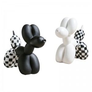 Lag luam wholesale Art Dub Dawb Plaid Balloon Dog Tsev Kho Kom Zoo Nkauj Tsiaj Pej Xeem Custom Dogs Figurines Desktop Decoration