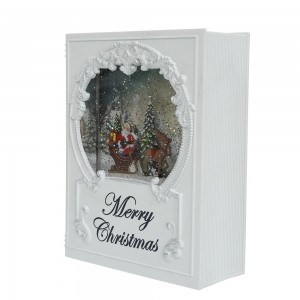 Custom Design Led Lighting Xmas Scene Book Musical Glitter Water Spinning Christmas Snow Globe