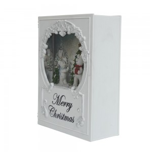 Custom Design Led Lighting Xmas Scene Book Musical Glitter Water Spinning Christmas Snow Globe