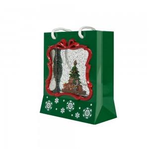 MELODY LED jixgħel ilma għażil Xmas siġra xena Dawwar Glitter mdendlin Gift Box Fanal globu tas-silġ tal-Milied