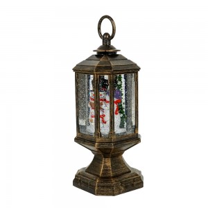 MELODY Antique Lantern ki ap dirije limyè dlo k ap vire Nwèl Bonom sèn Swirling Glitter Nwèl Snow Globe